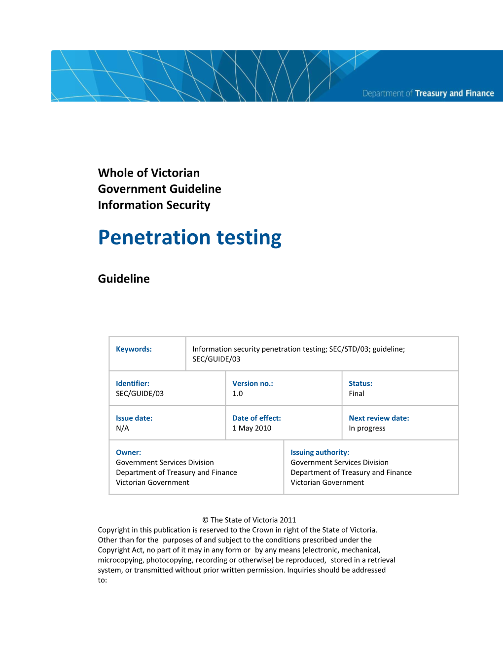 Wovg Guidelines - Information Security Penetration Testing (SEC GUIDE 03)
