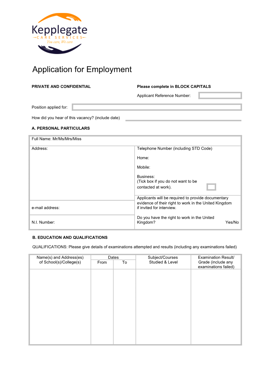 Application Form Hourly Paid