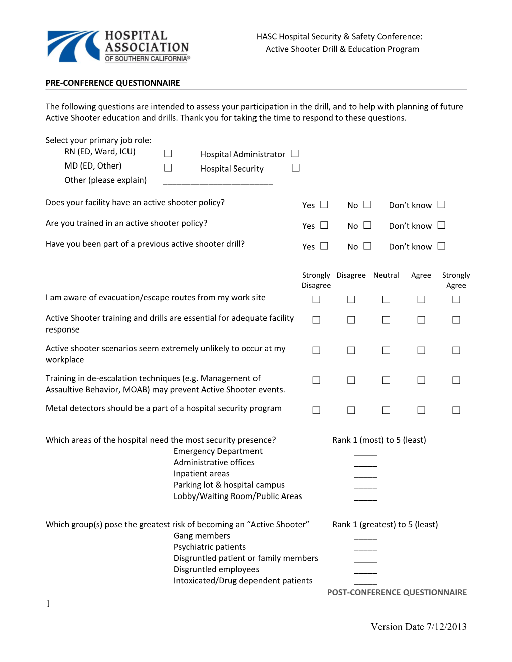 Post-Conference Questionnaire