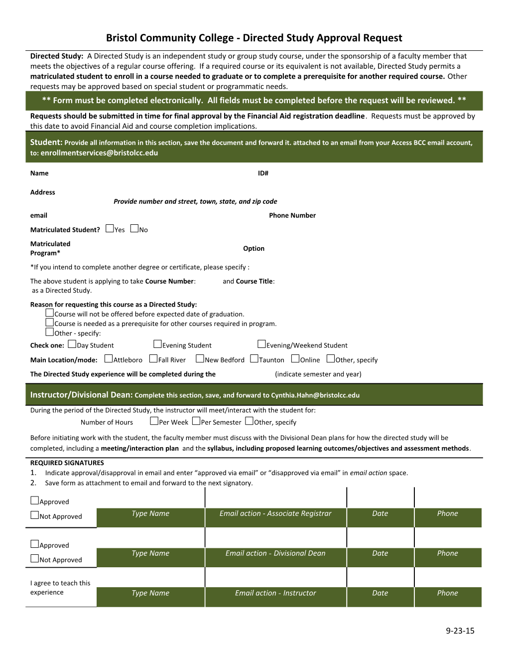 Bristol Community College - Directed Study Approval Request