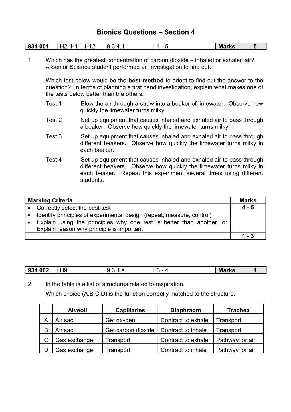 Bionics Questions Section 4