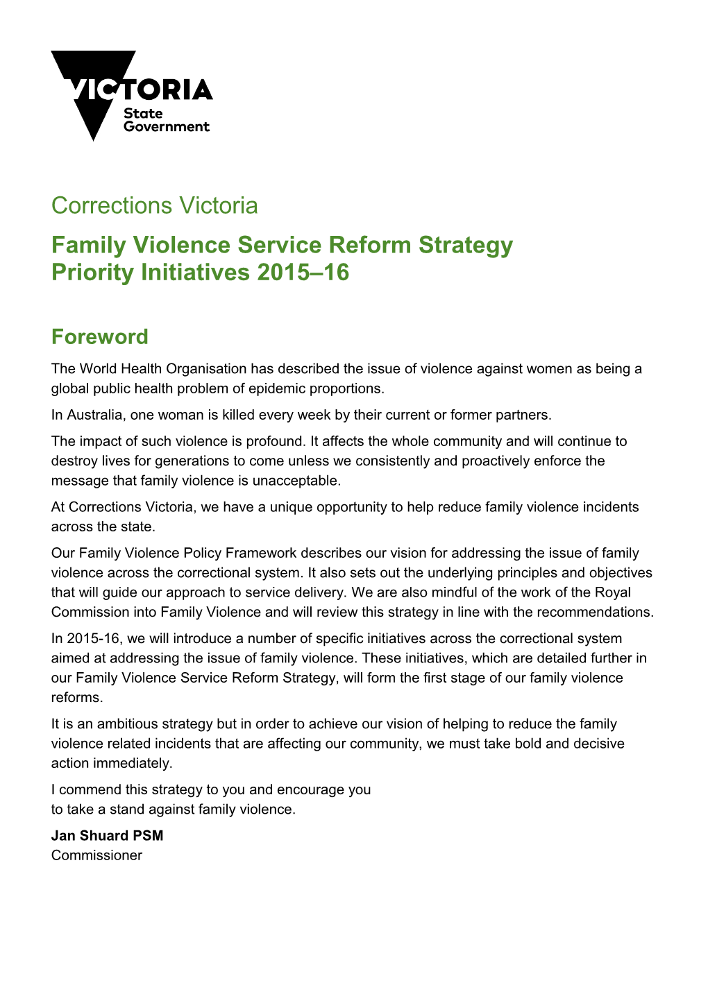 Family Violence Service Reform Strategy