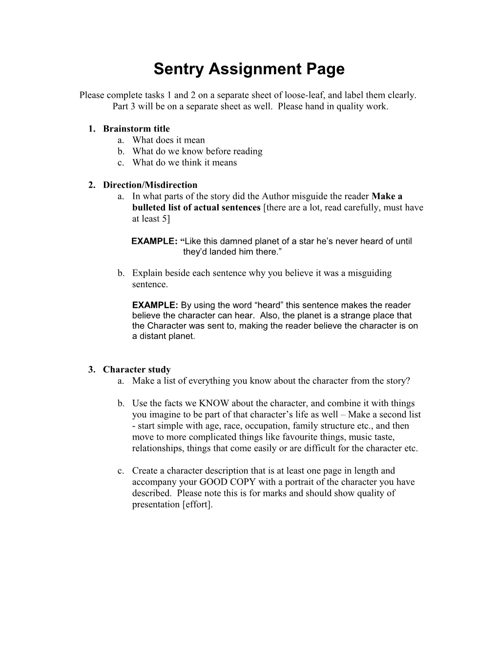 Sentry Assignment Page