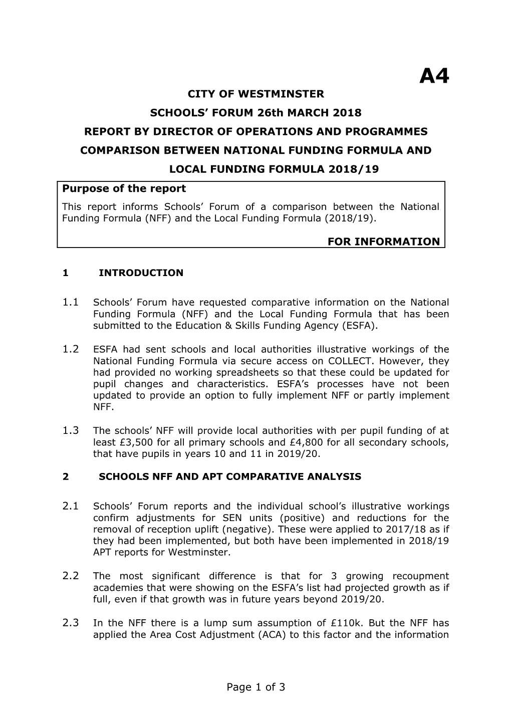 Report by Director of Operations and Programmes