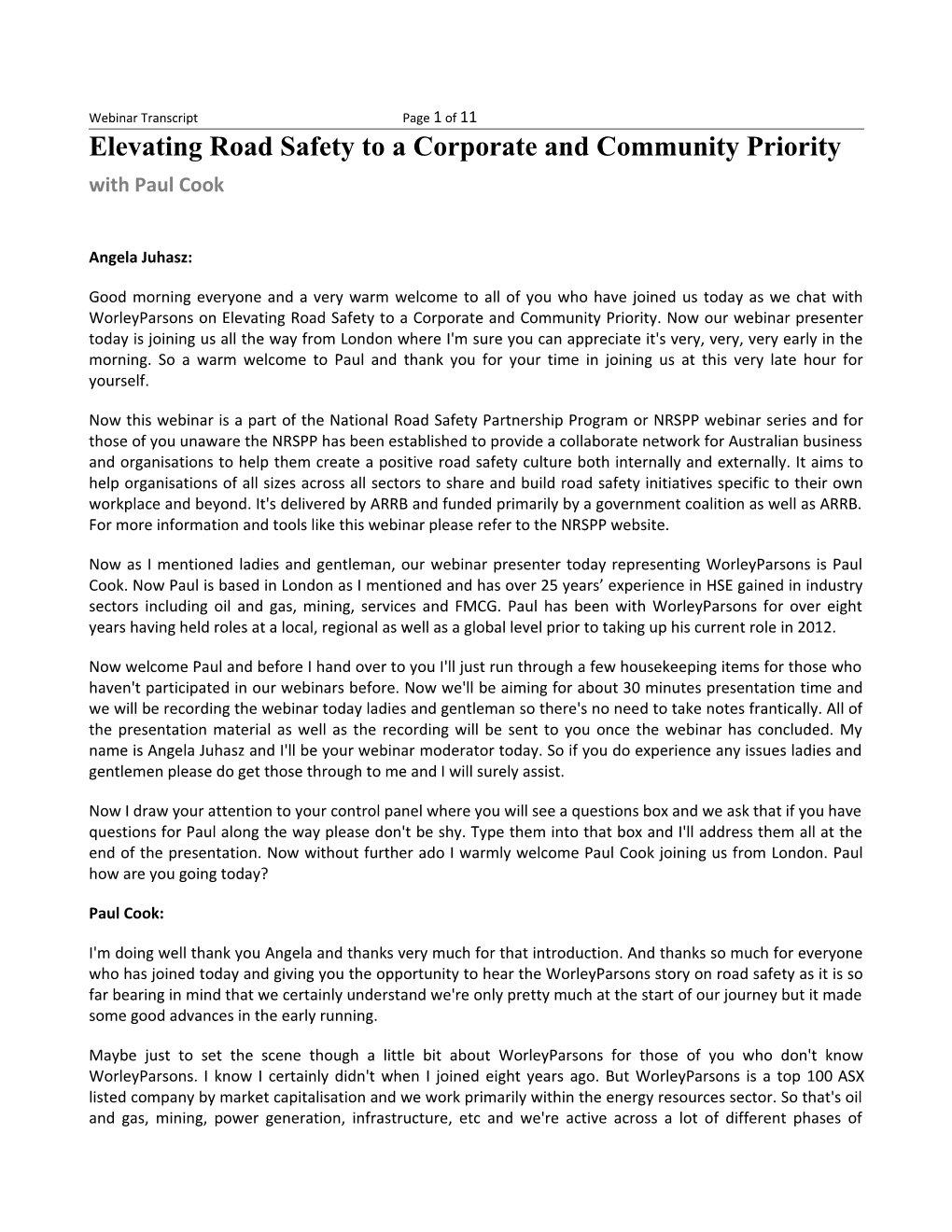 Transcript 2015 VSS Road Safety Is a Corporate and Community Priority