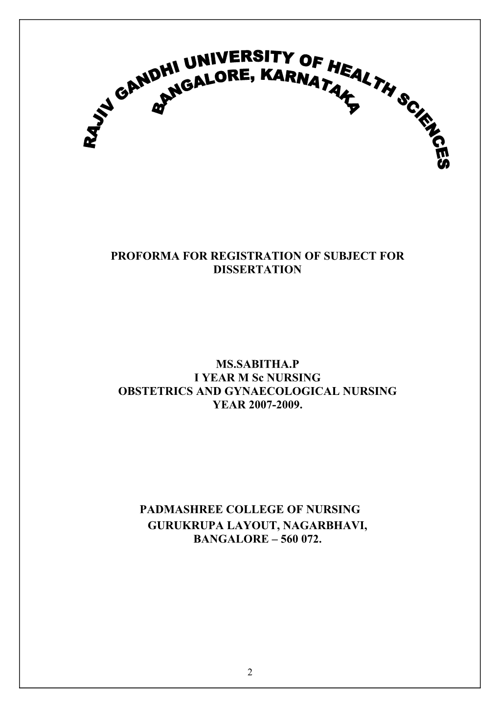 Proforma for Registration of Subject for Dissertation s7