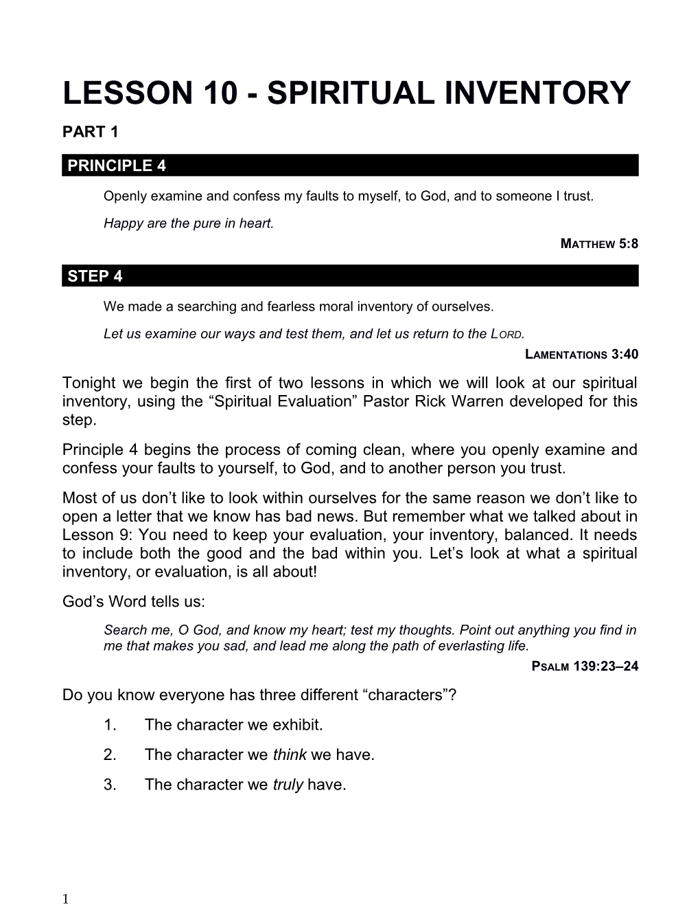 Lesson 10 - Spiritual Inventory