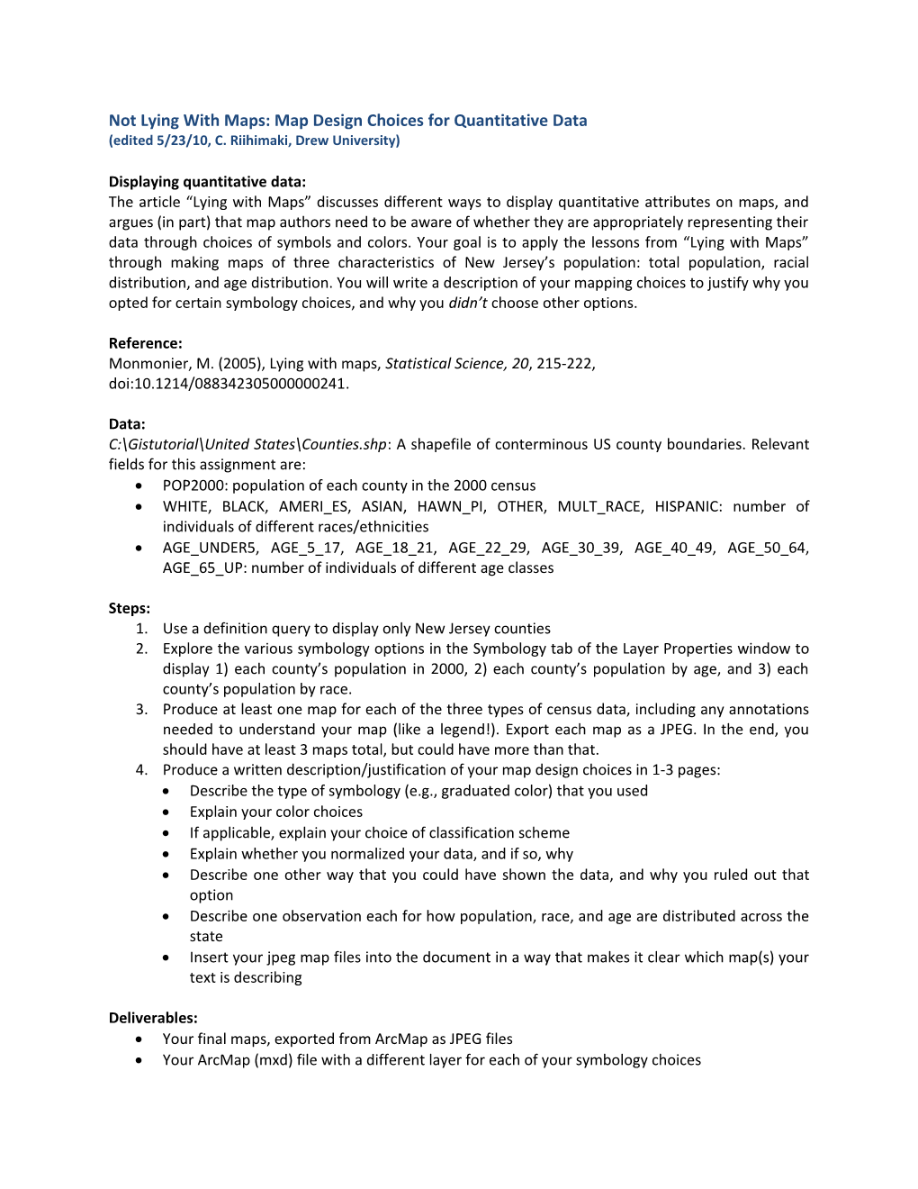 Geographic Information Systems, Spring 2009: Assignment 3