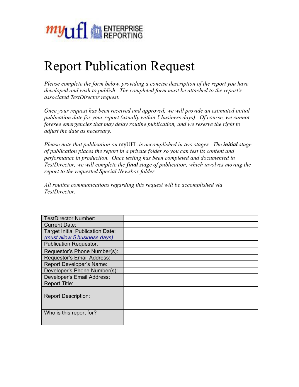 Report Publication Request