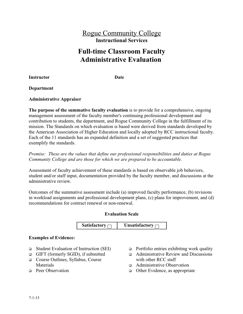 Full-Time Classroom Faculty