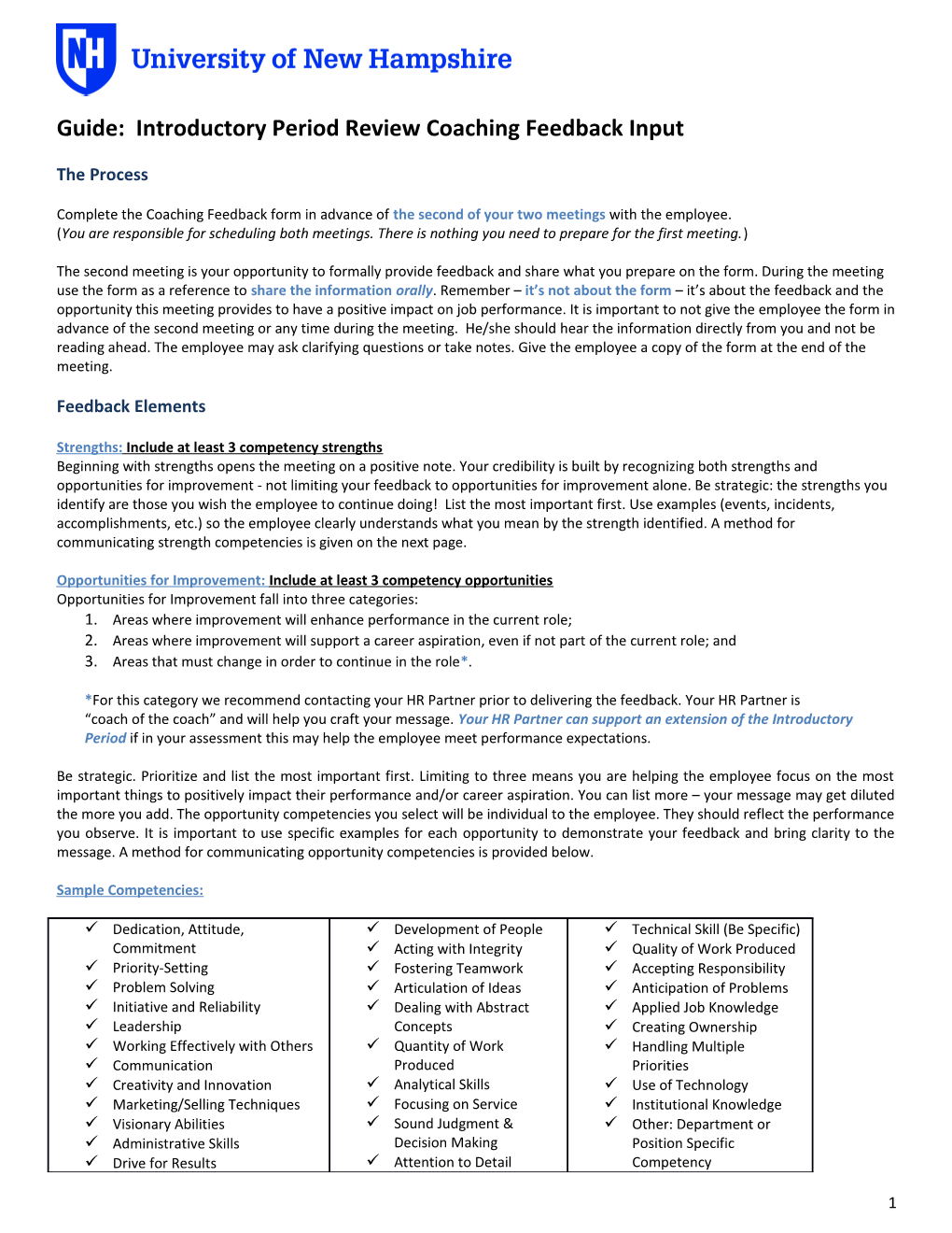 Guide: Introductory Period Review Coaching Feedback Input