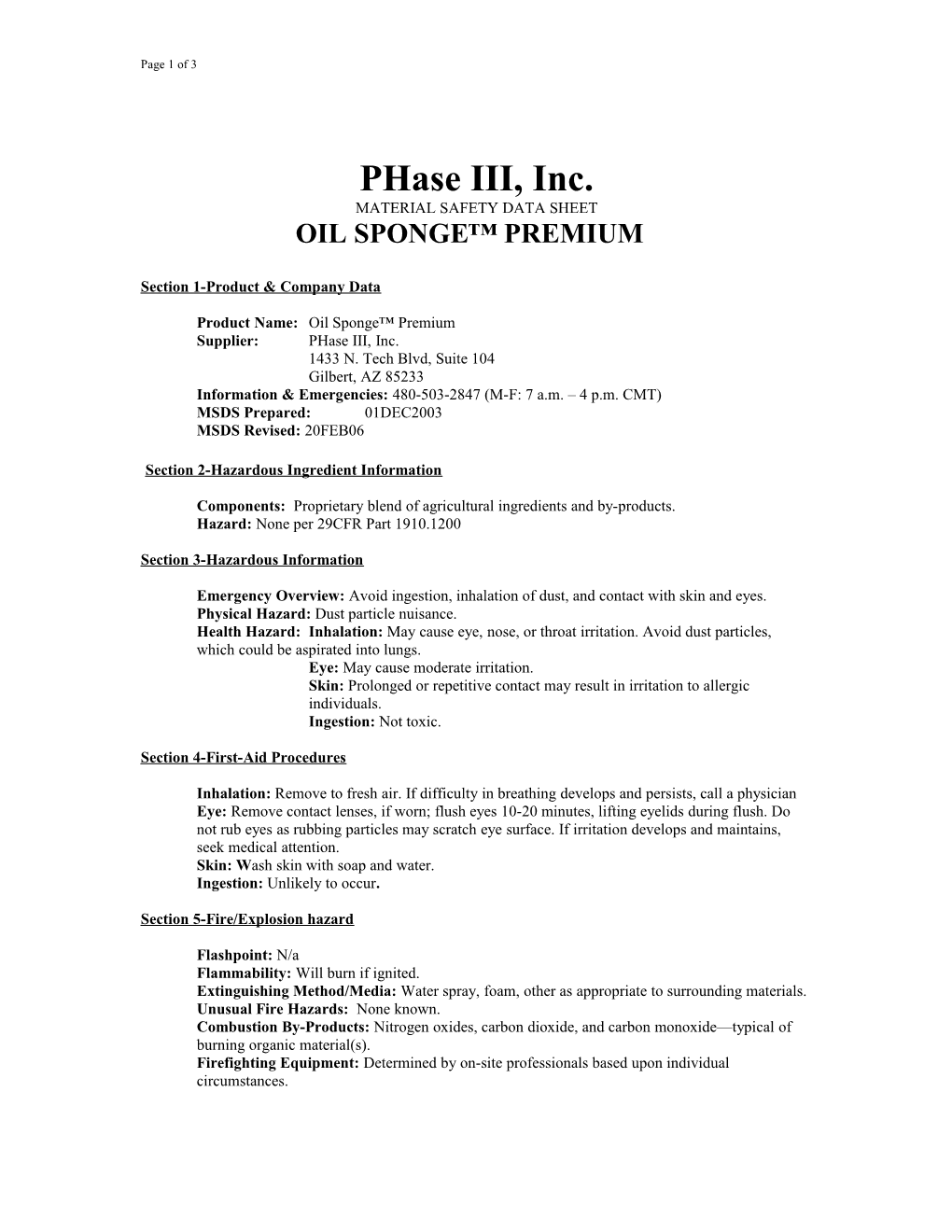 Material Safety Data Sheet s11