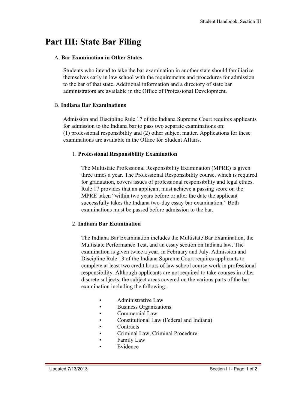 Part III: State Bar Filing