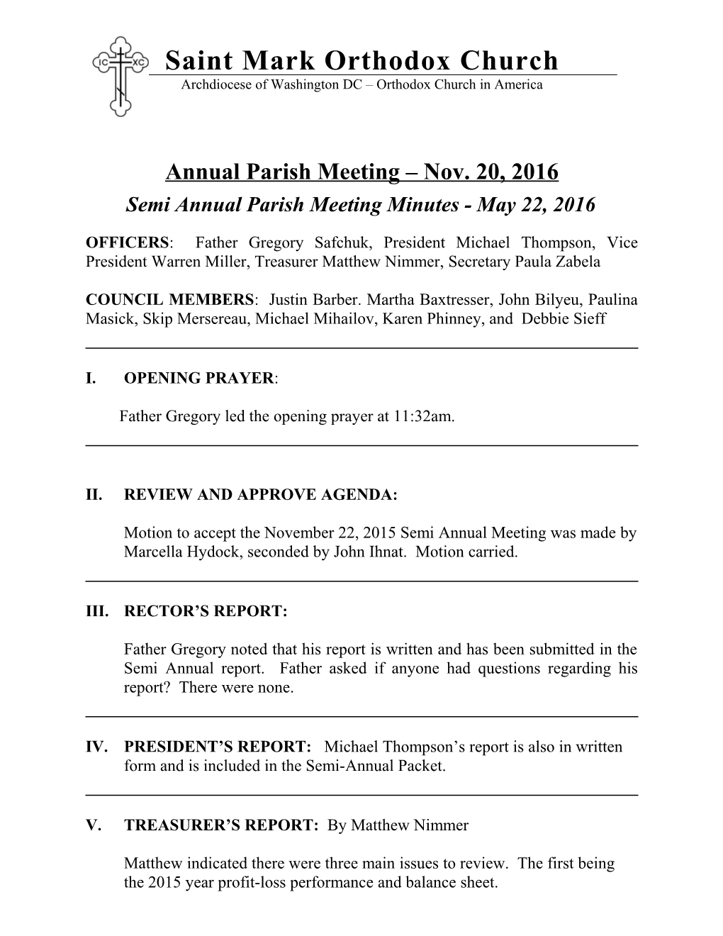 Annual Parish Meeting Nov. 20, 2016