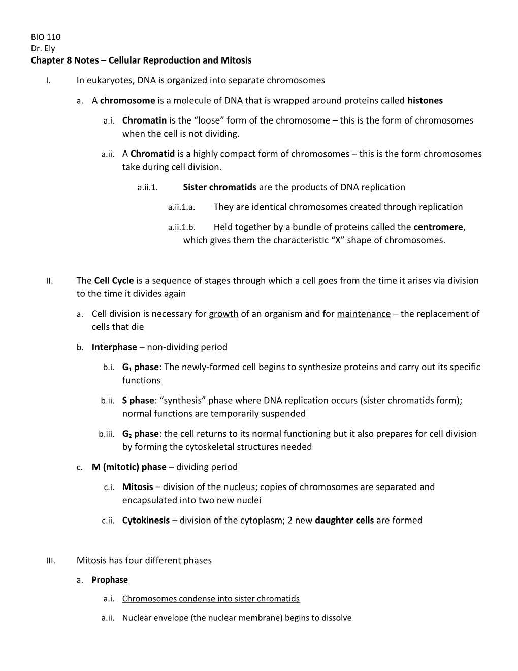 Chapter 8Notes Cellular Reproduction and Mitosis