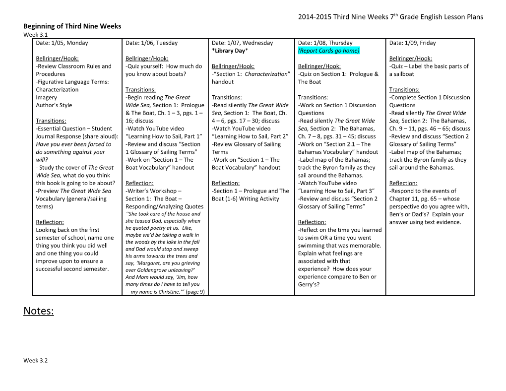 2014-2015 Third Nine Weeks 7Th Grade English Lesson Plans