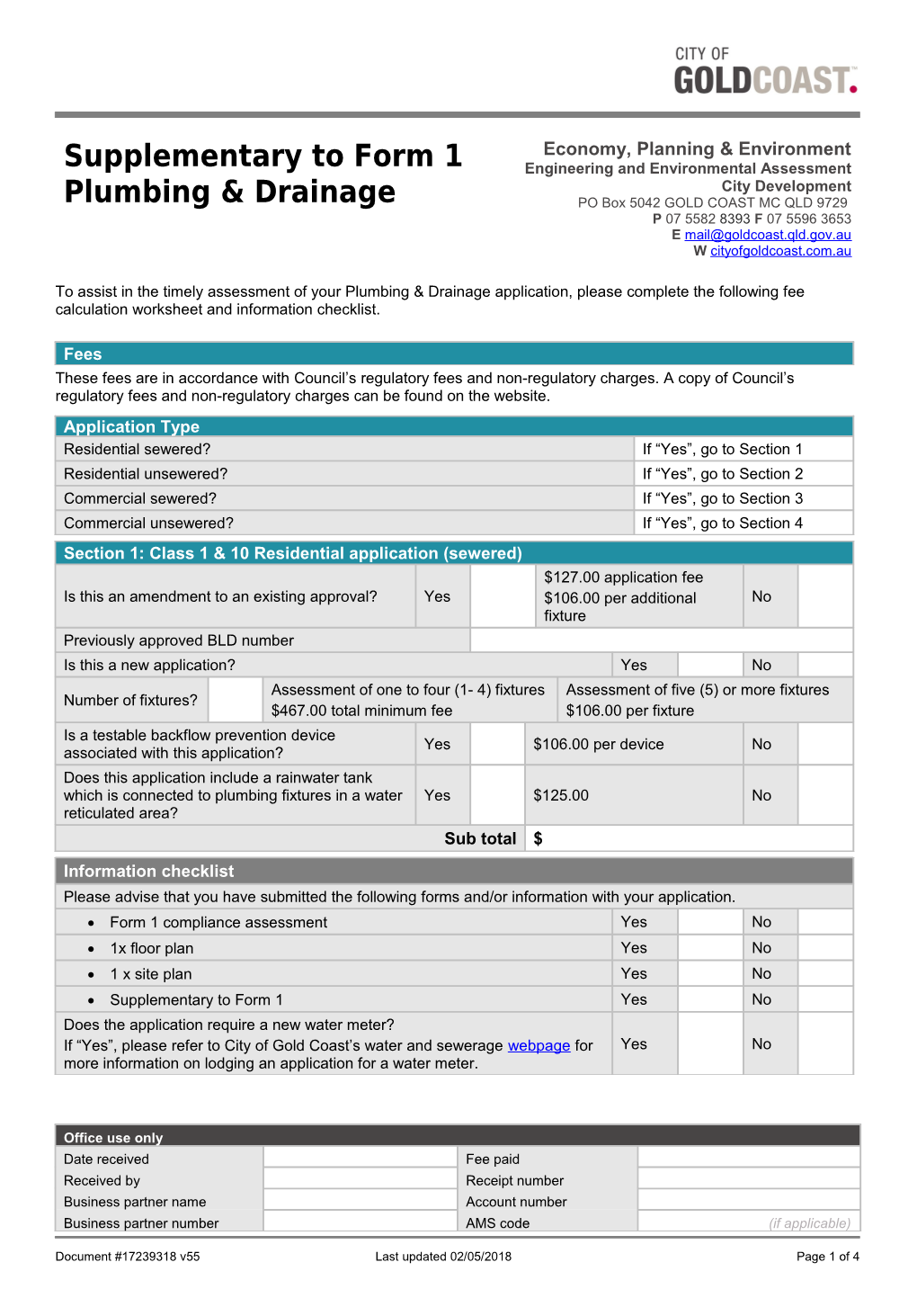 Supplementary Form 1 Plumbing Drianage and on Site Sewerage Facility