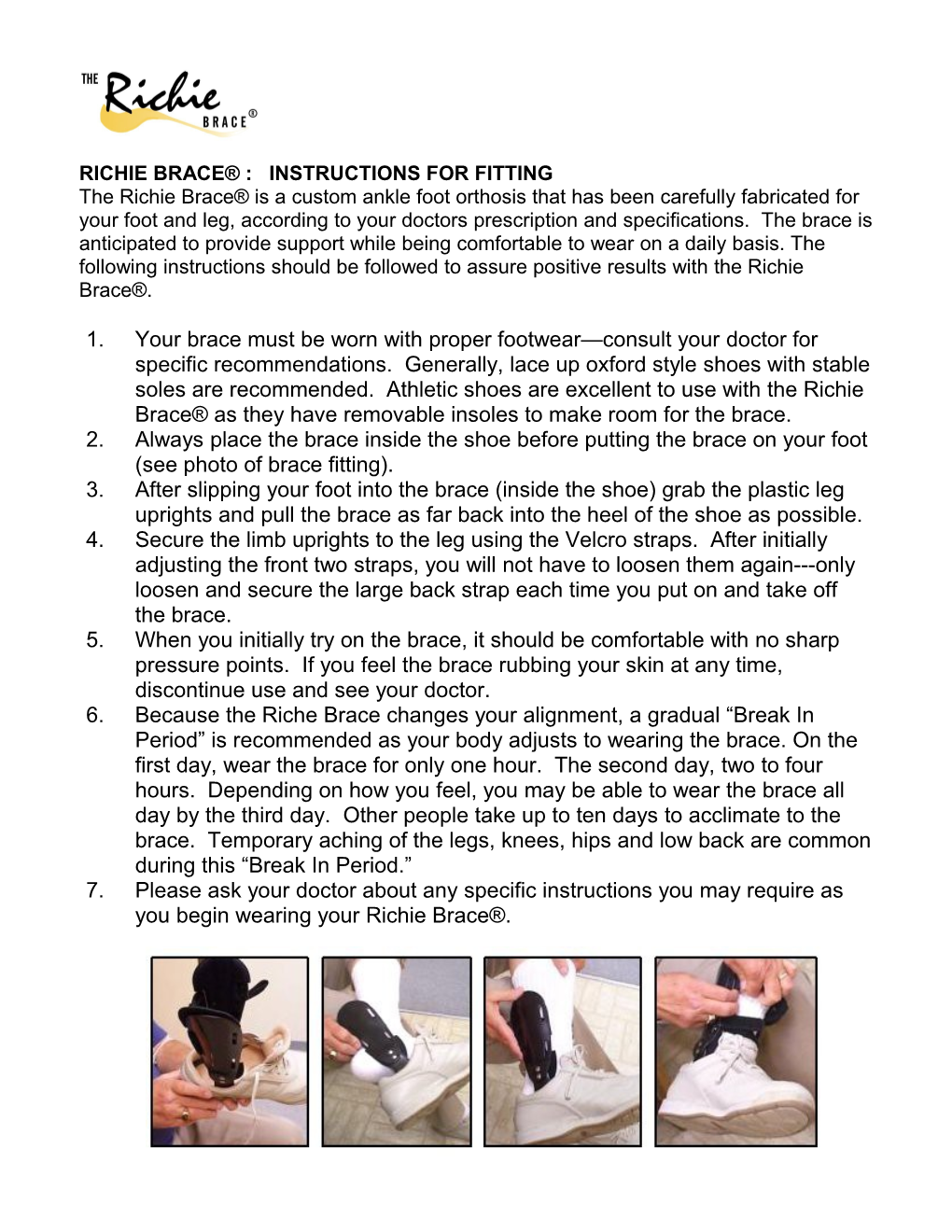 Richie Brace : Instructions for Fitting