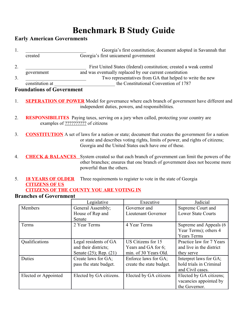 Benchmark B Study Guide