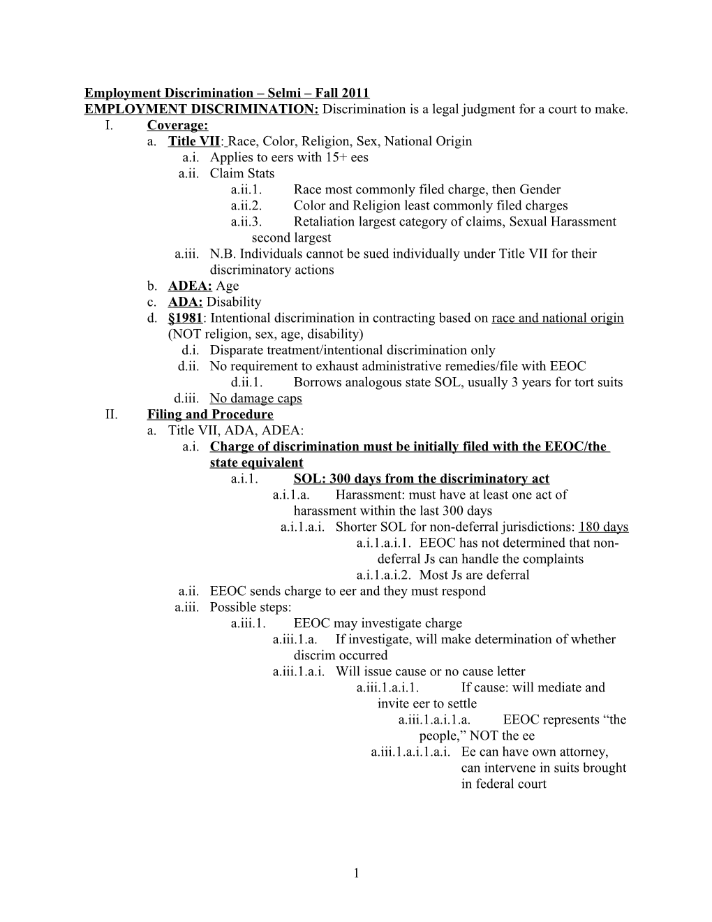 Employment Discrimination Selmi Fall 2011