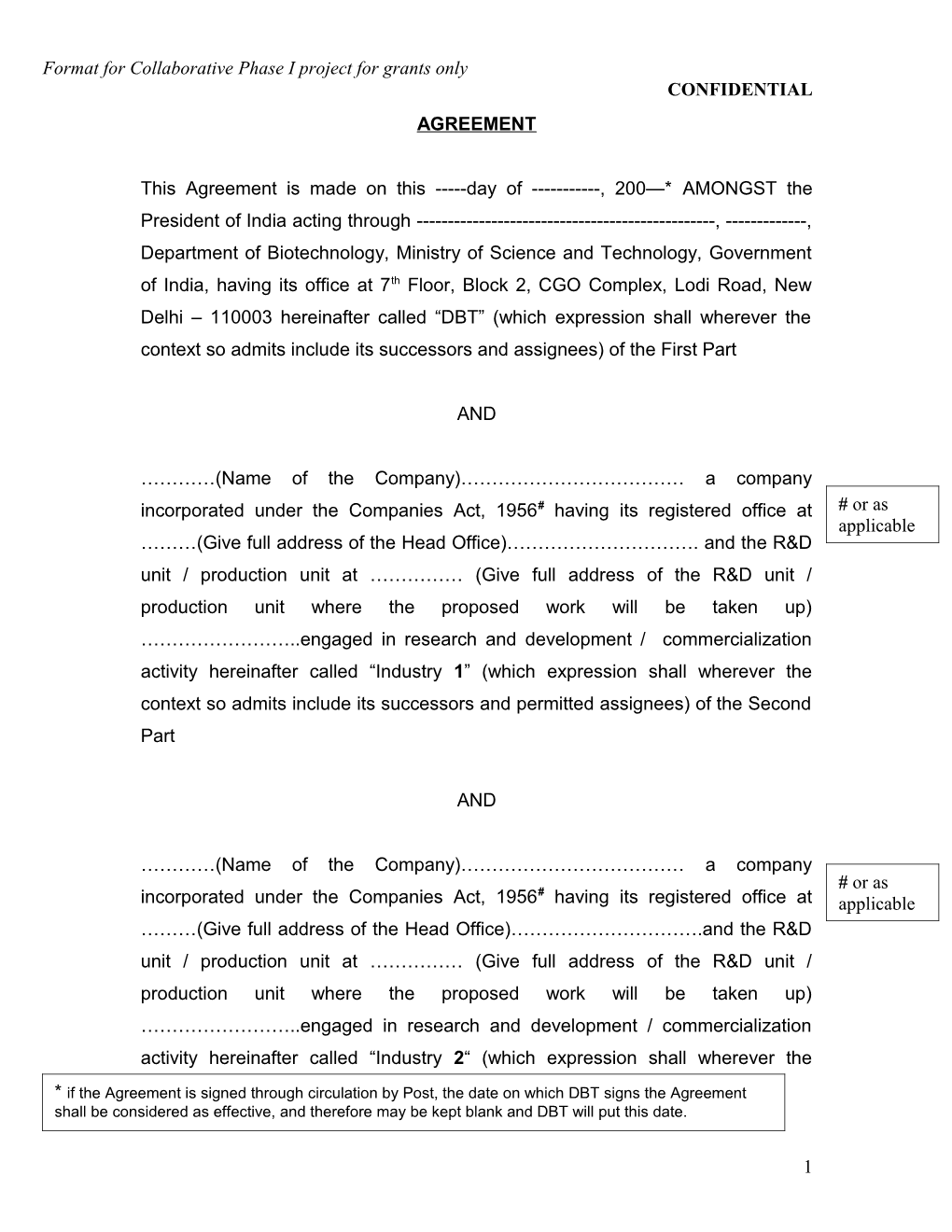 Format for Collaborative Phase I Project for Grants Only