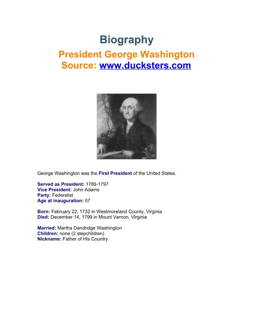 President George Washington Source