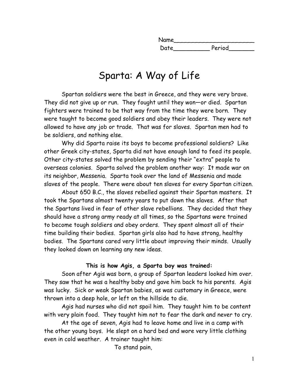 Sparta: a Way of Life