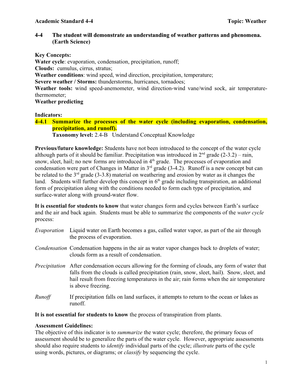 Academic Standard 4-4 Topic: Weather