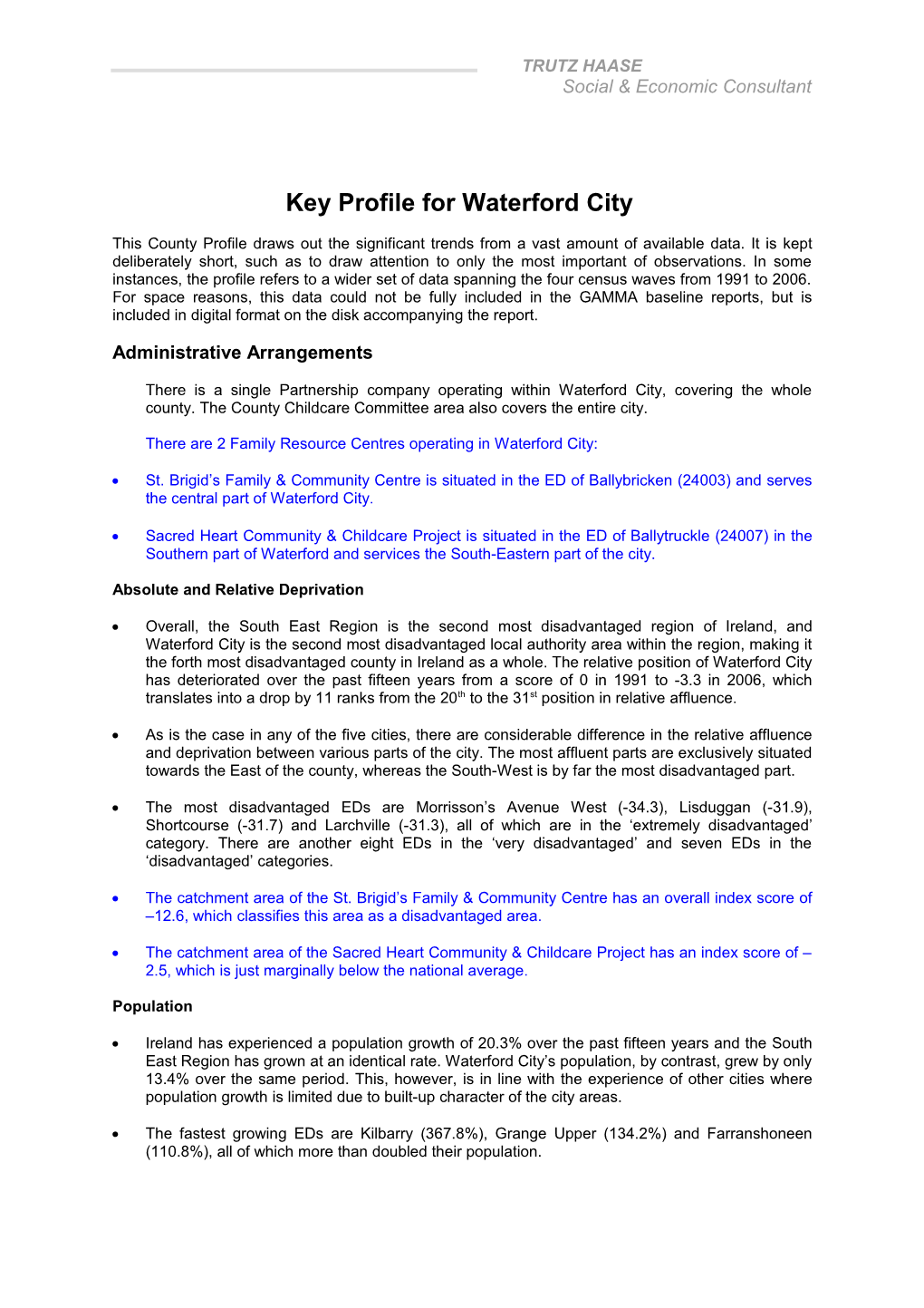 Key Profile for Waterford City