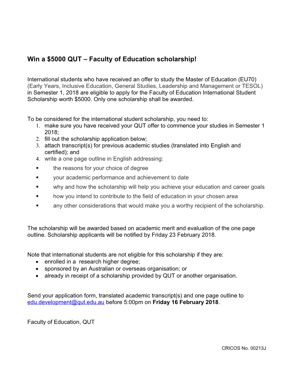 Win a $5000 QUT Faculty of Education Scholarship!