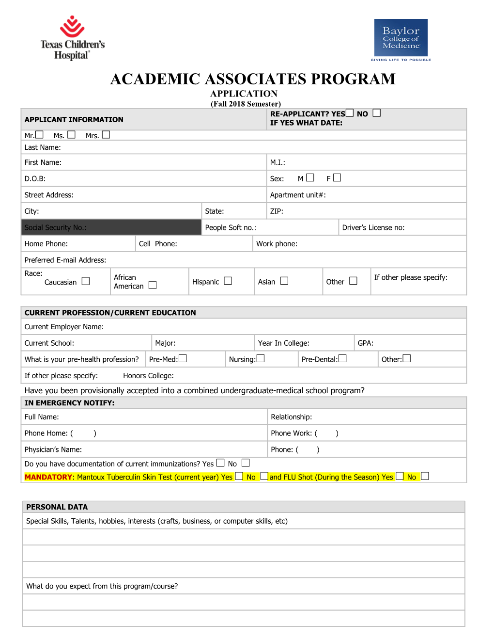 ACADEMIC ASSOCIATES Program