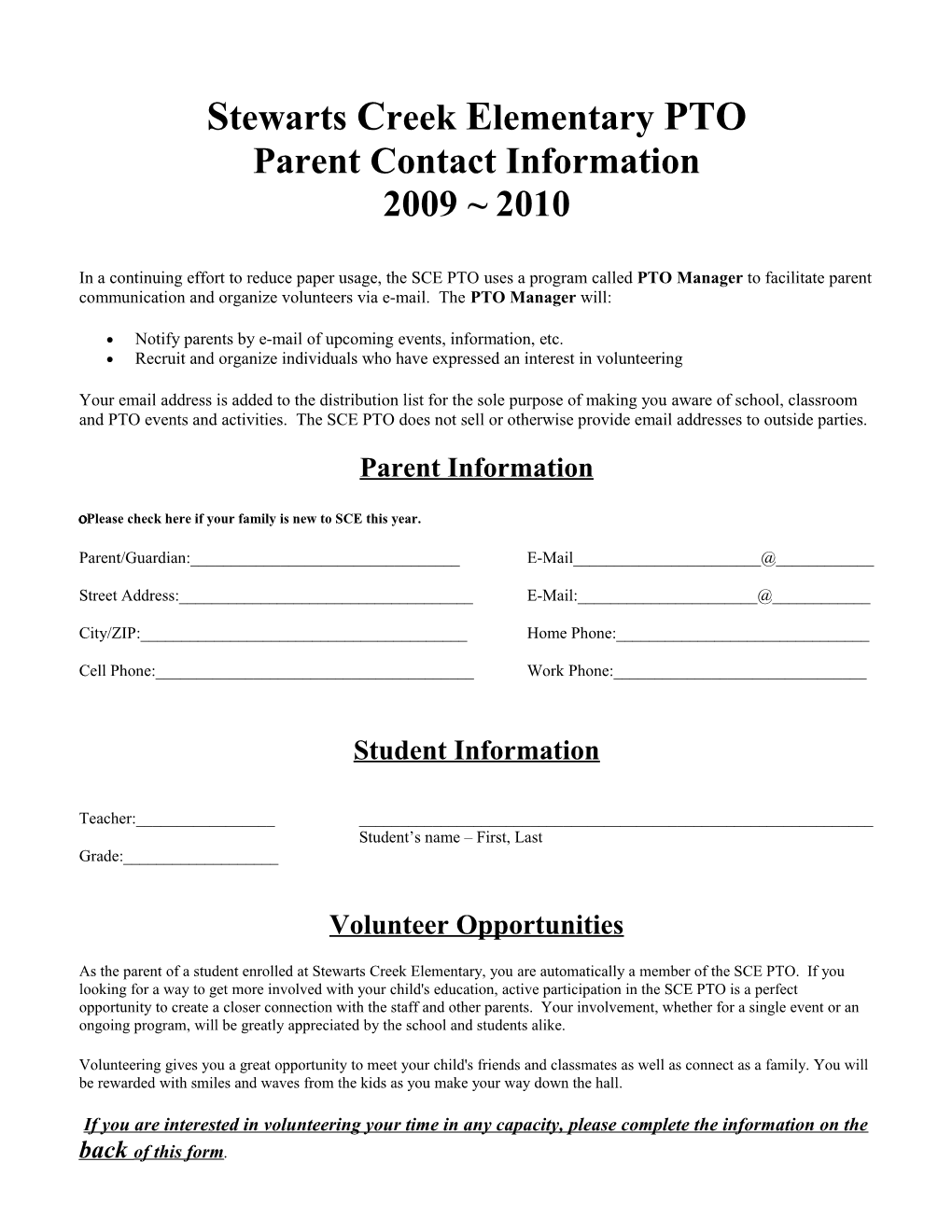 SCE Parent Information Form