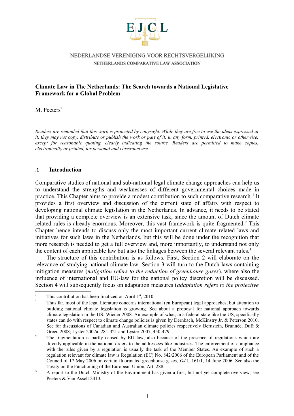 Climate Law in the Netherlands: the Search Towards a National Legislative Framework For