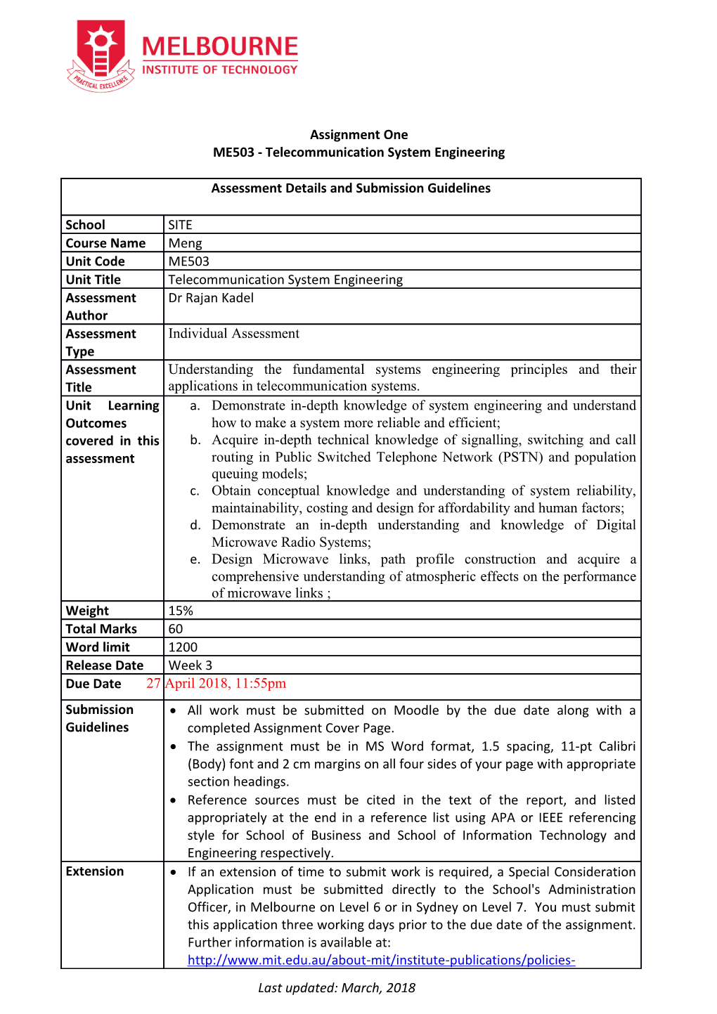 ME503 Telecommunication System Engineeringpage 1 of 9