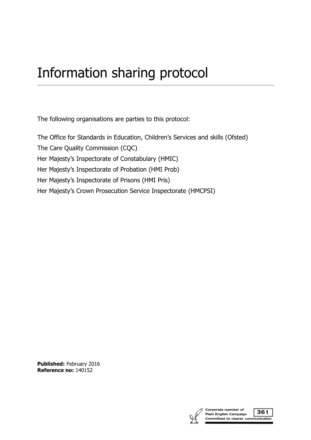 Information Sharing Agreement Between the Inspectorates