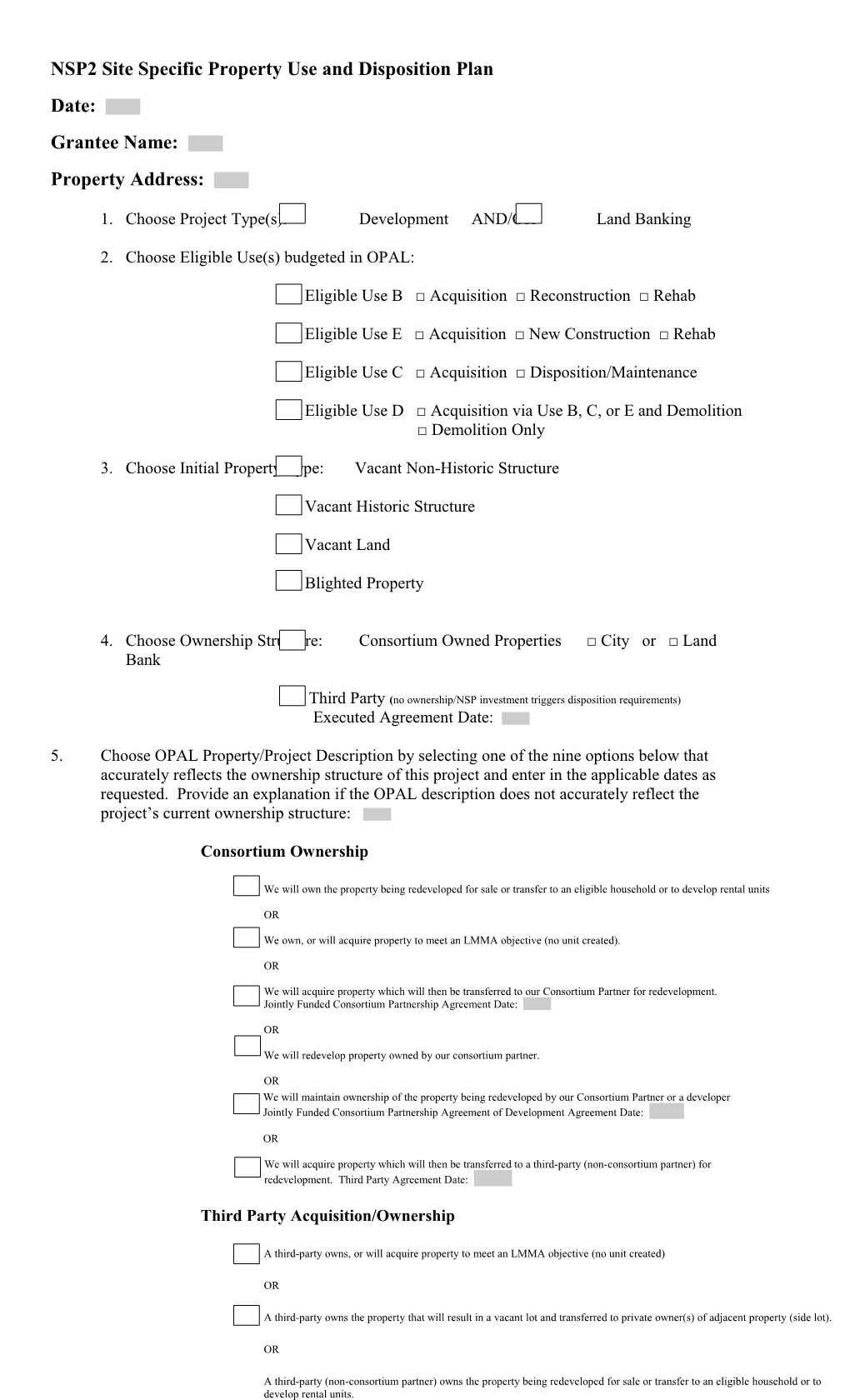 NSP2 Site Specific Property Use and Disposition Plan