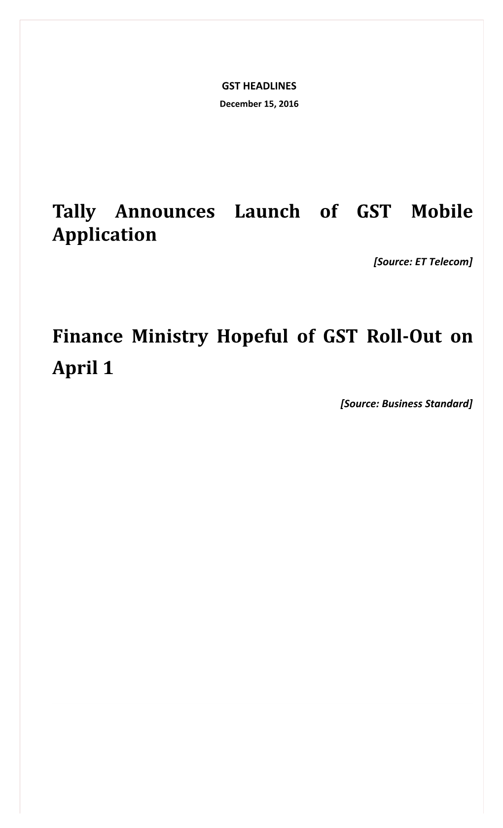 Tally Announces Launch of GST Mobile Application