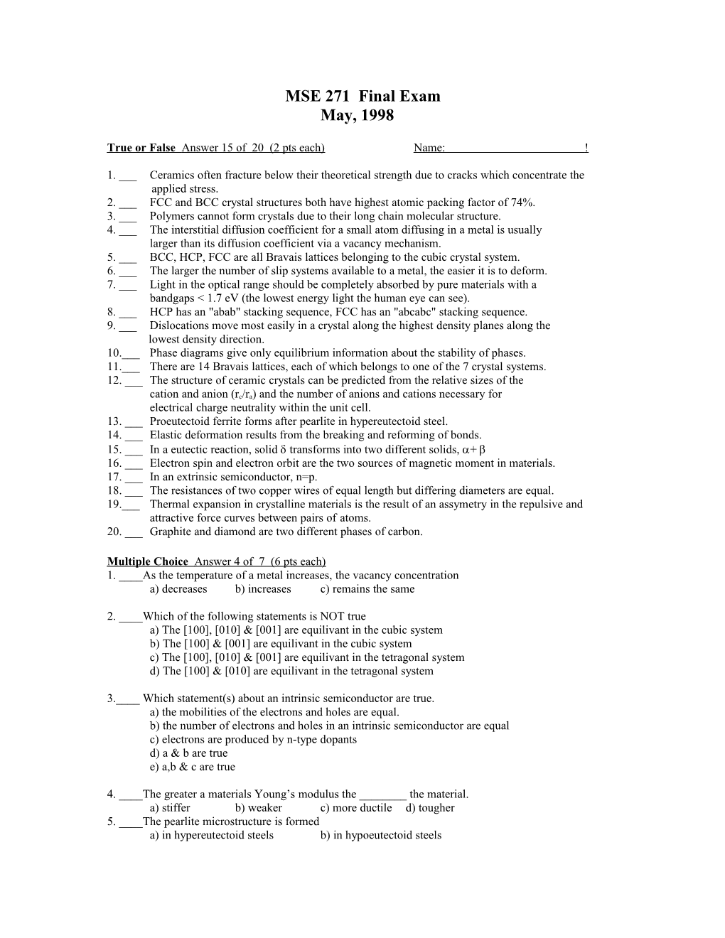 MSE 271 Final Exam