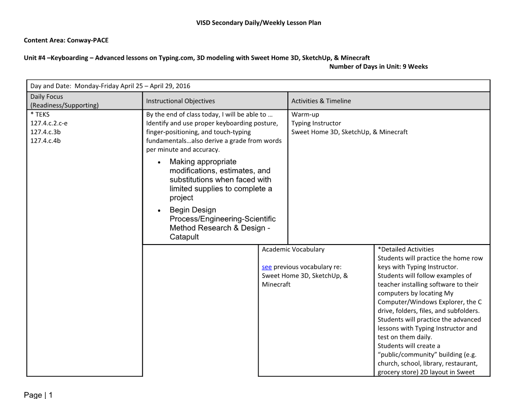 VISD Secondary Daily/Weekly Lesson Plan s1