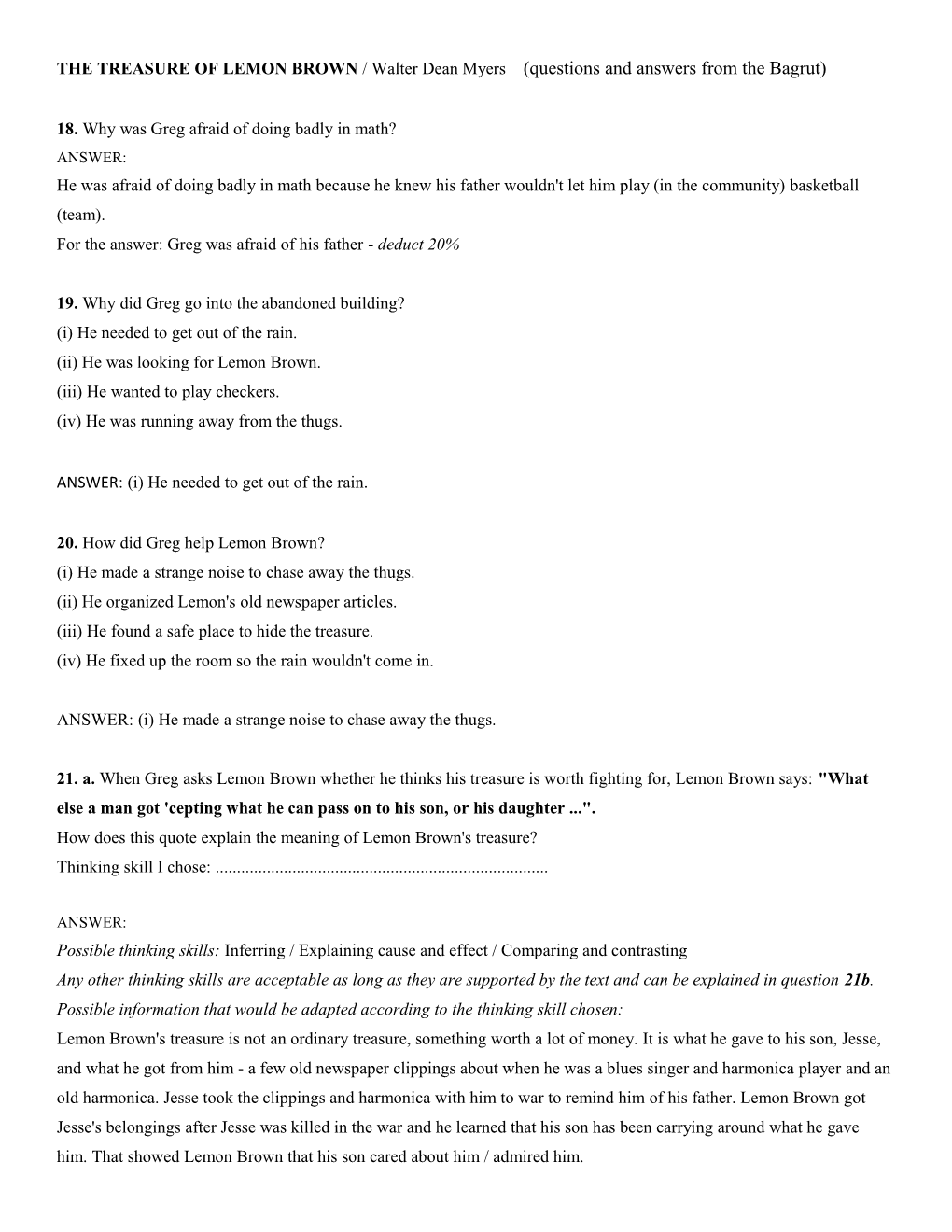 18. Why Was Greg Afraid of Doing Badly in Math?