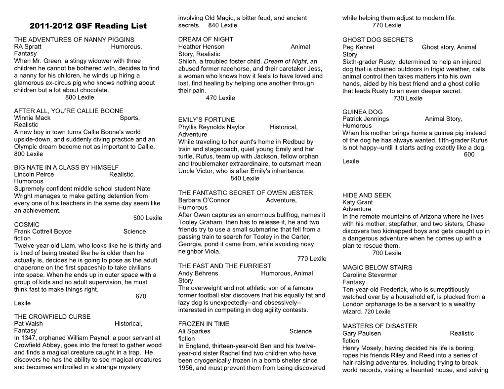 2008-2009 GSF Reading List