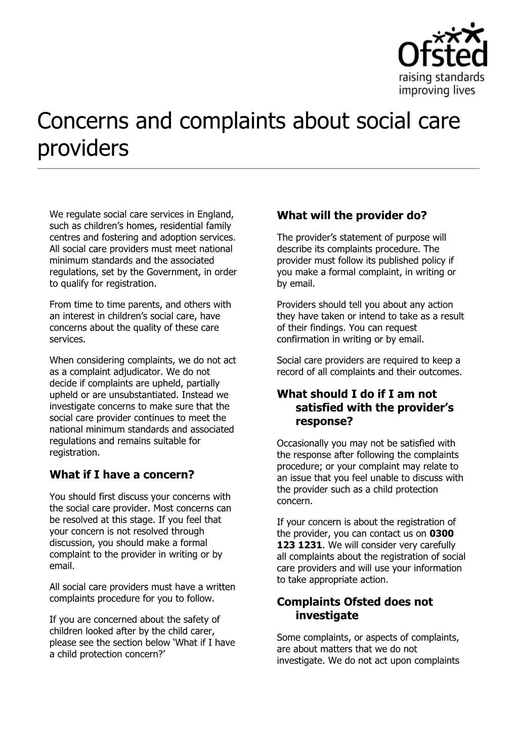 Concerns and Complaints About Social Care Providers