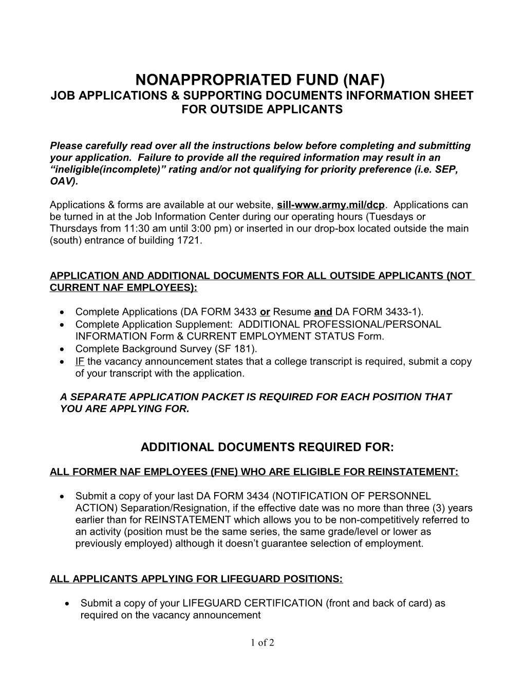 Naf Job Applications & Supporting Documents