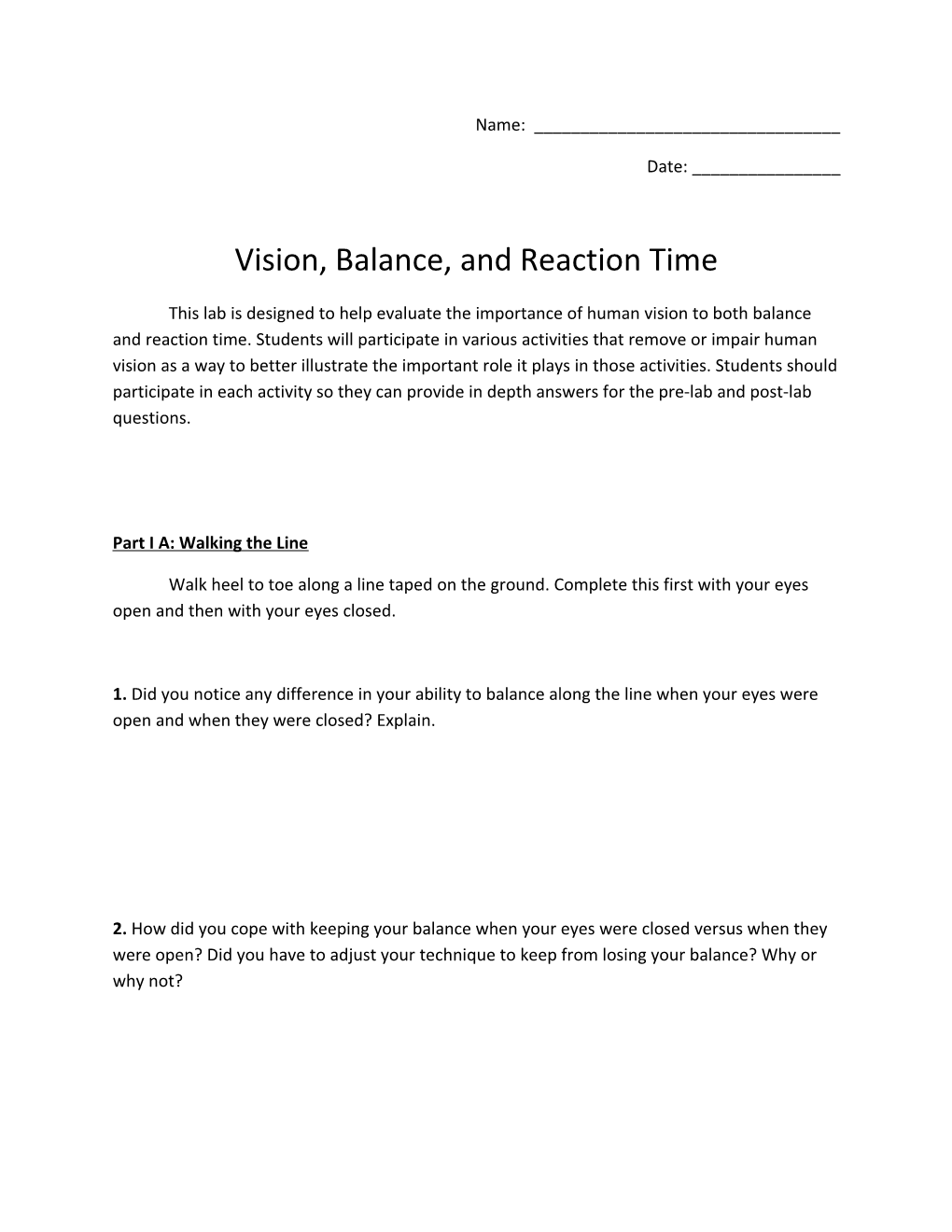 Vision, Balance, and Reaction Time
