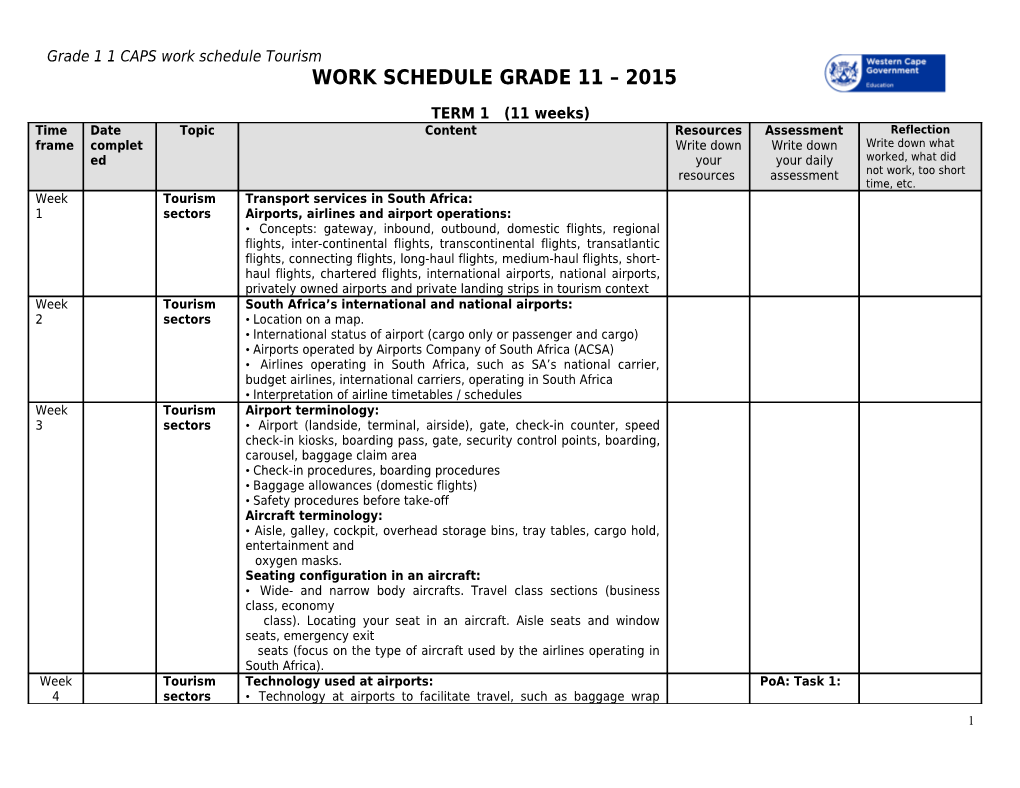 Work Schedule Grade 11 2015