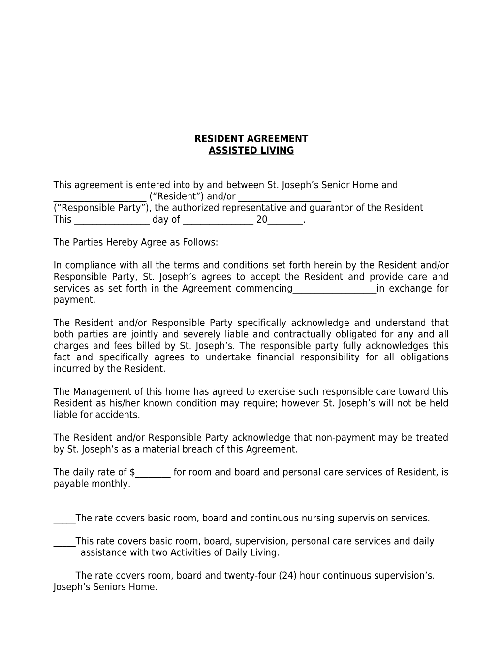 Resident Agreement