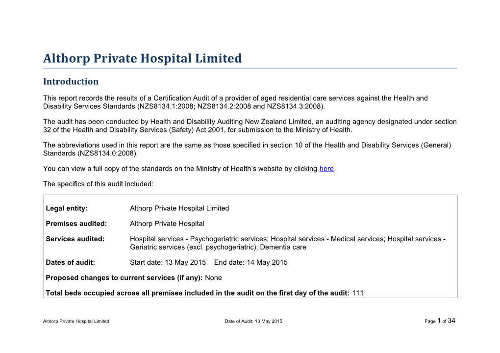 Althorp Private Hospital Limited