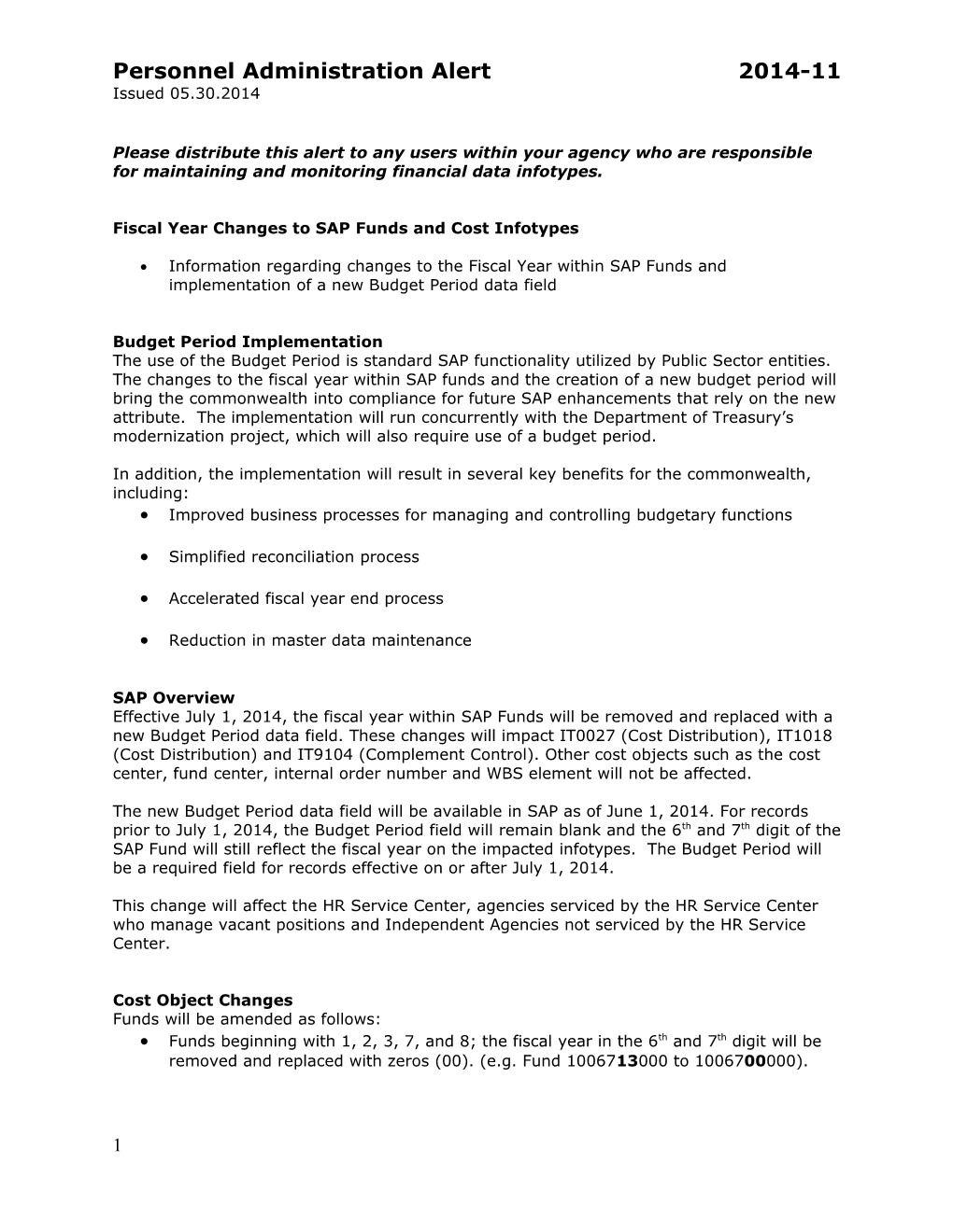 Fiscal Year Changes to SAP Funds and Cost Infotypes