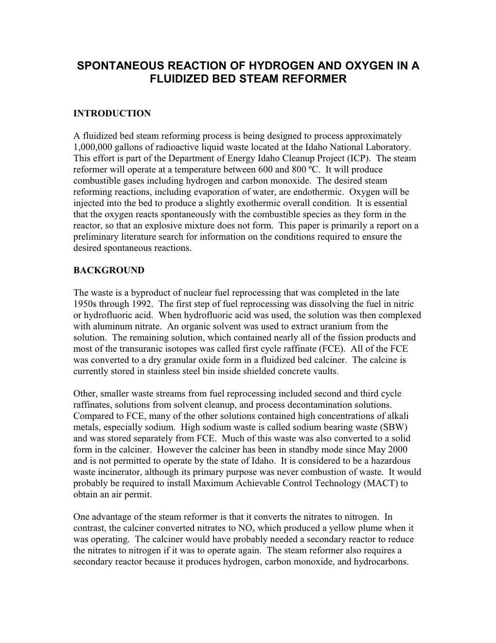 Steam Reforming of Methane