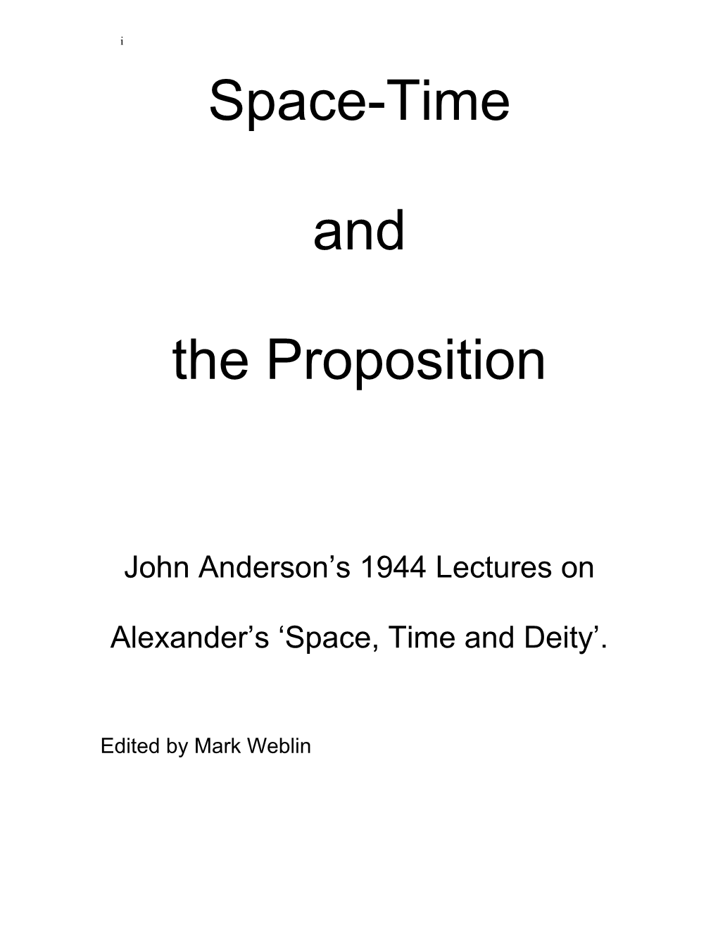 Alexander S Space, Time and Deity